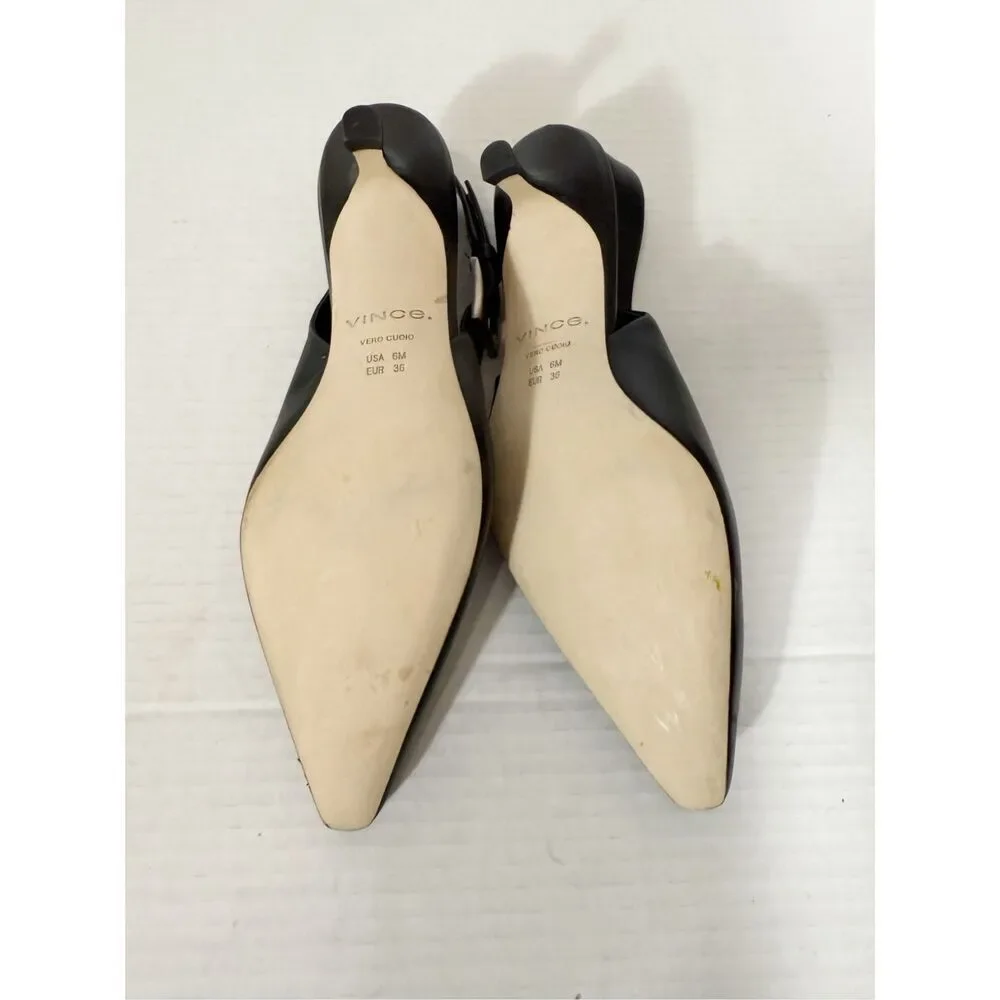 Vince Shasta Women’s Black‎ Leather Kitten Heel Office Slingback Pump Size 6